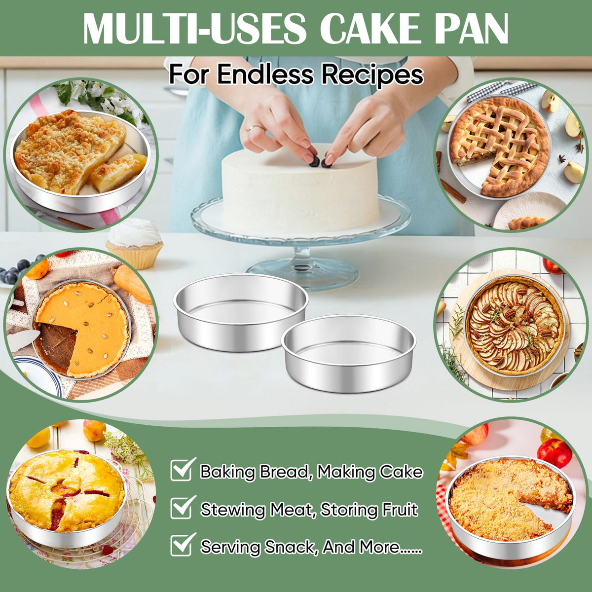 TeamFar 2-inch deep pans offering ample space for layered cakes
