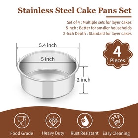 TeamFar 5-inch cake pan set inside edges emphasize right-angled rims for clean layers.