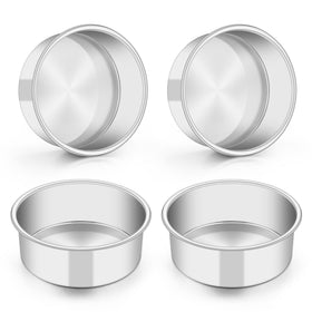 TeamFar 5-inch cake pan set top view shows sturdy stainless steel for even baking.