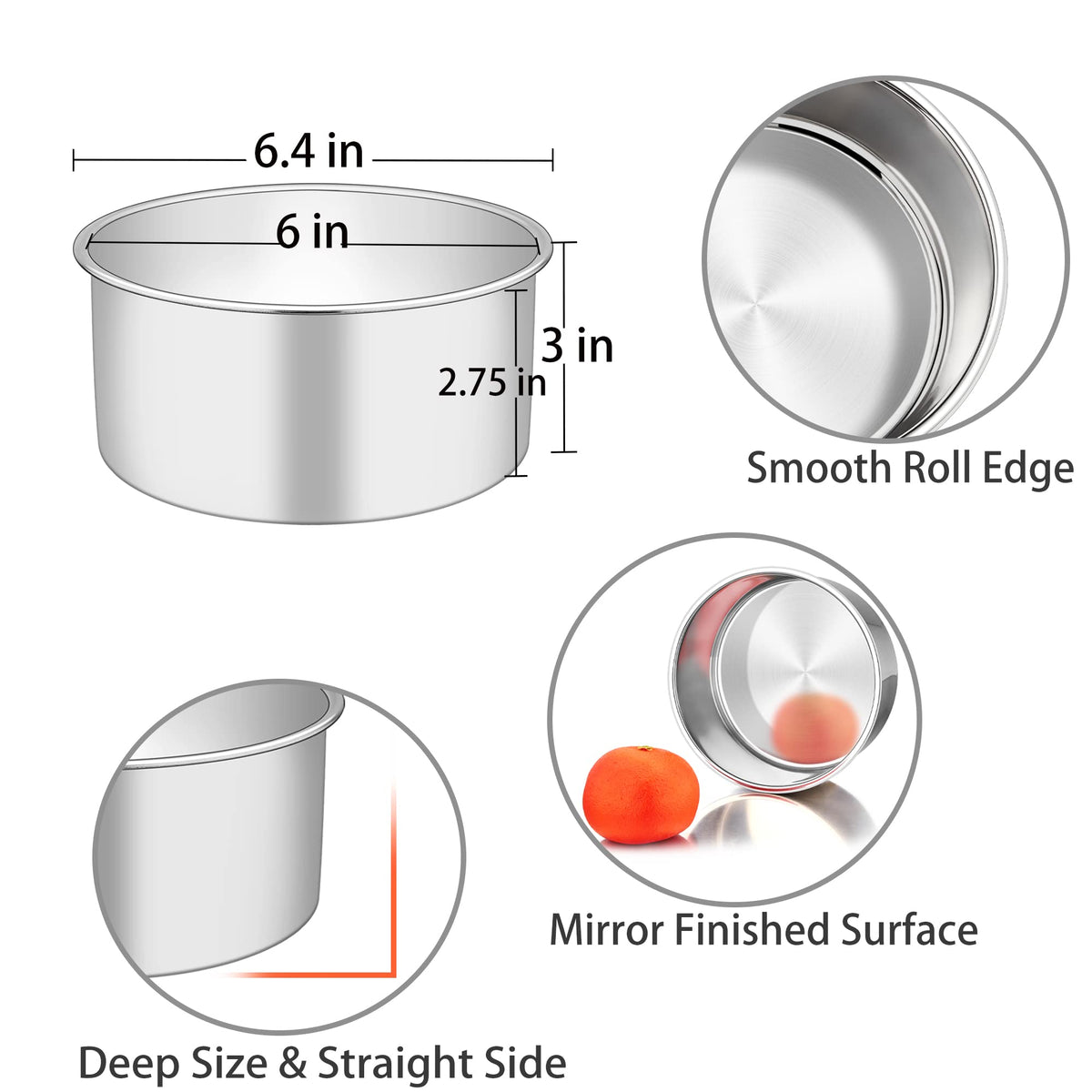 TeamFar 6-inch cake pan set side angle for clean, level layers