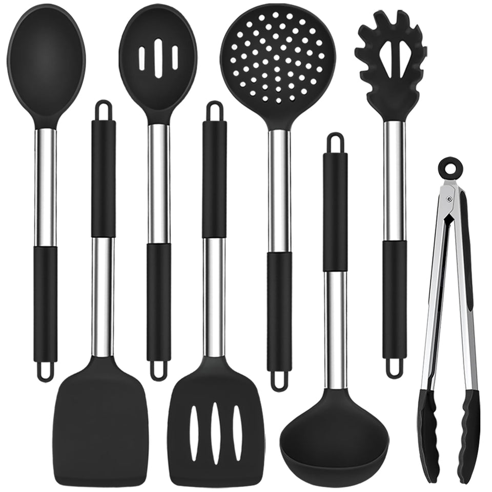 TeamFar 8pc utensils set laid out for versatile cooking and serving.
