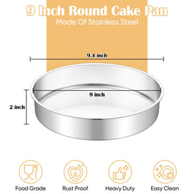 TeamFar 9 inch cake pan interior with mirror finish enables easy release