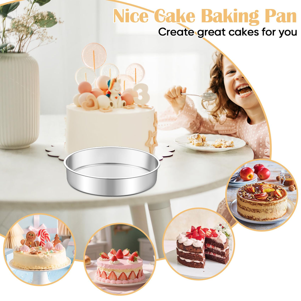 TeamFar cake pan side view shows smooth rim for safe handling