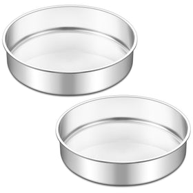 TeamFar 9 inch cake pan top view, sturdy stainless steel for even baking