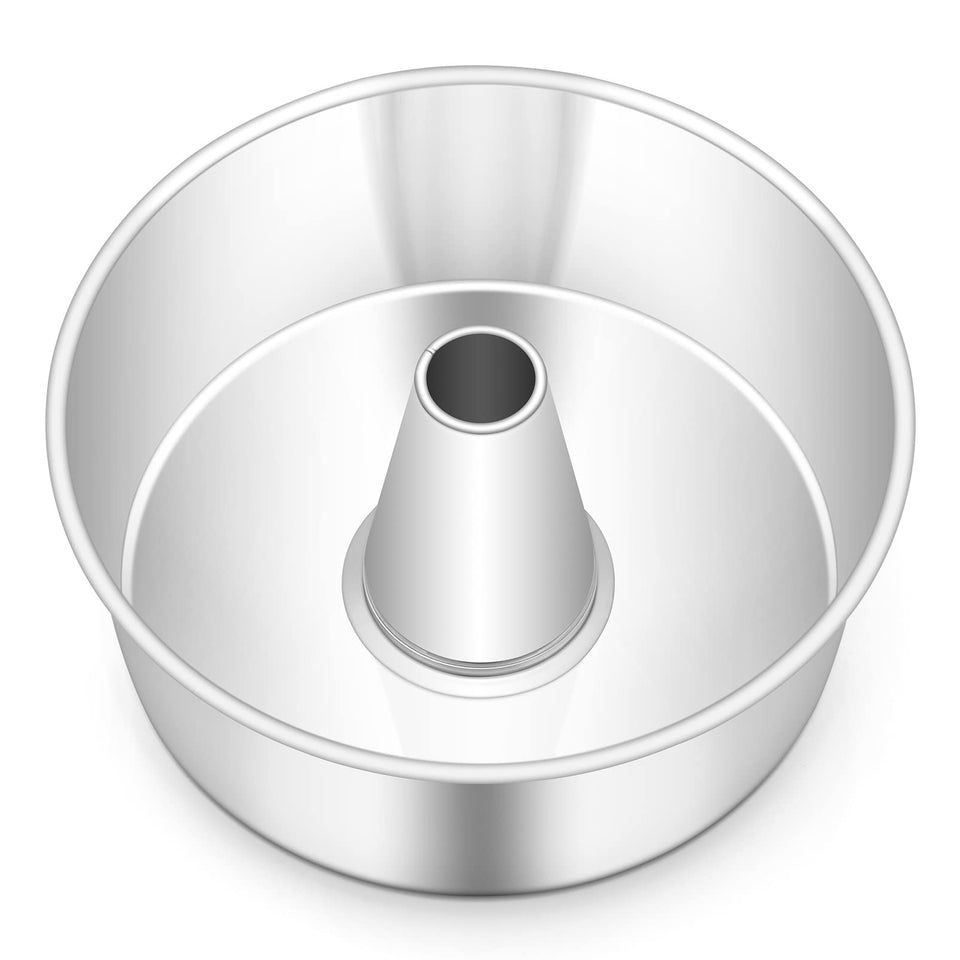 TeamFar 10-inch angel food cake pan top view with mirror finish for easy release.