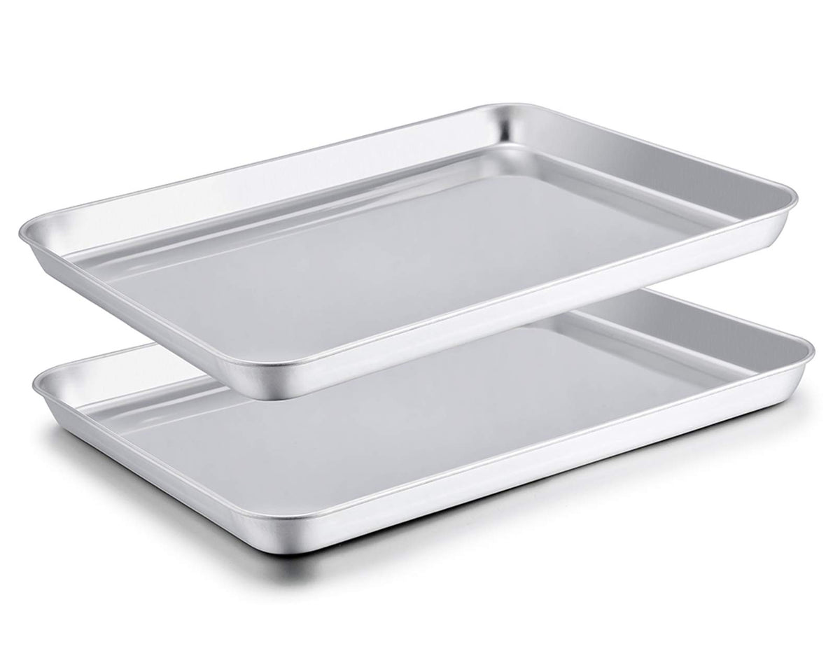 TeamFar baking sheet set outer dimensions 16x12x1 inches, ideal for versatile oven cooking.