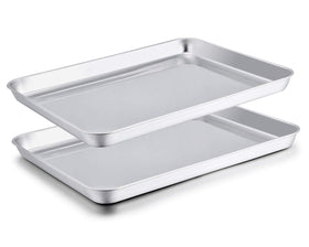 TeamFar baking sheet set outer dimensions 16x12x1 inches, ideal for versatile oven cooking.