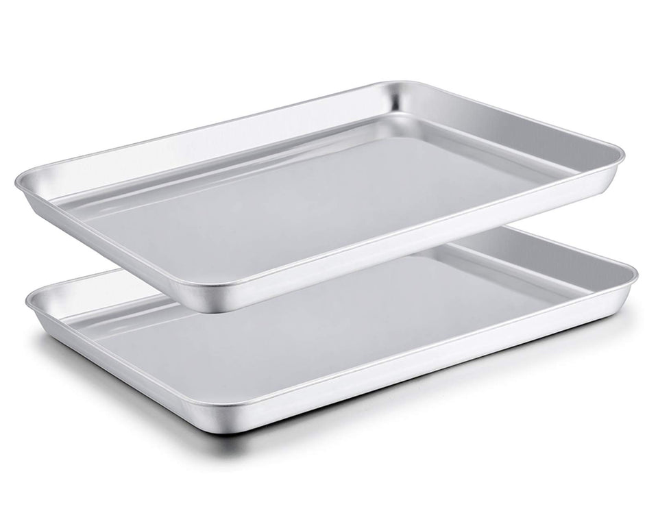 TeamFar baking sheet set outer dimensions 16x12x1 inches, ideal for versatile oven cooking.