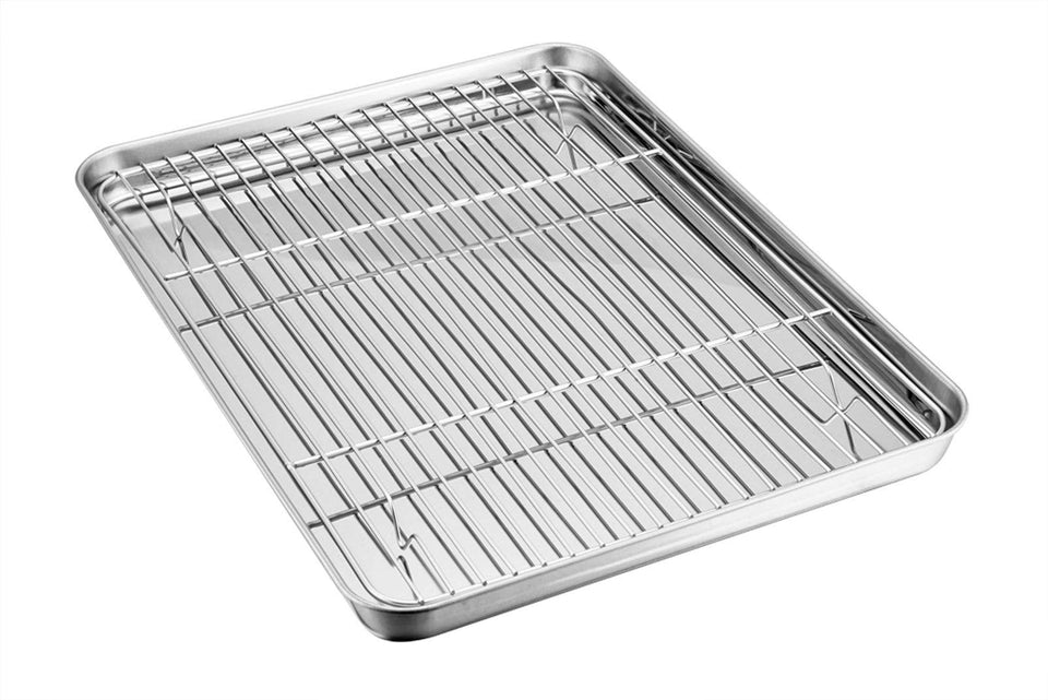 TeamFar baking sheet with rack shows a mirror finish for easy food release.
