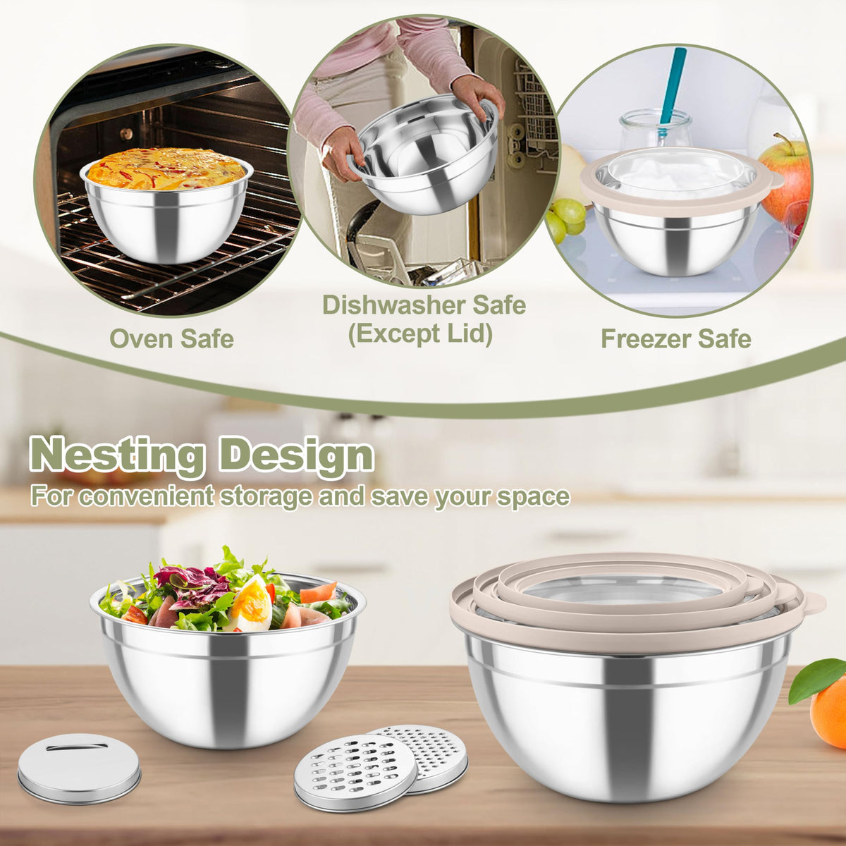 TeamFar bowls feature clear lids with silicone edges for airtight sealing.
