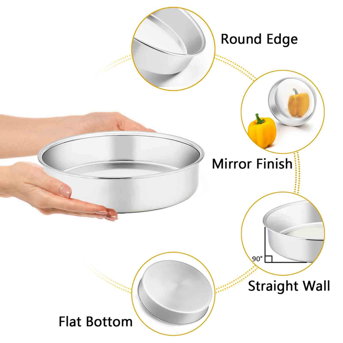 TeamFar 6-inch round cake pan close-up highlighting durability for multi-tier desserts