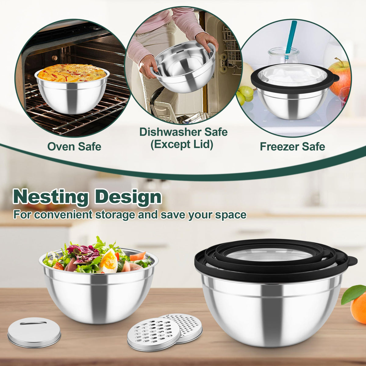 TeamFar center-grater attachments for slicing, grating, and shredding.