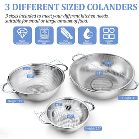 TeamFar colander 3-quart side angle shows comfortable handles