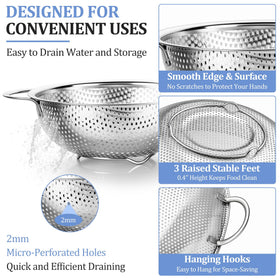 TeamFar colander 5-quart rack-stand demonstrates stable, heavy-duty draining