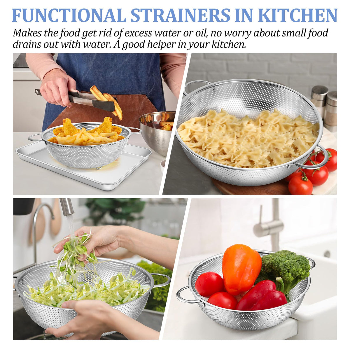 TeamFar colander double-welded handles provide balanced grip