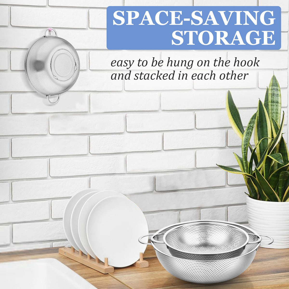 TeamFar colander triple feet keep it steady on counters