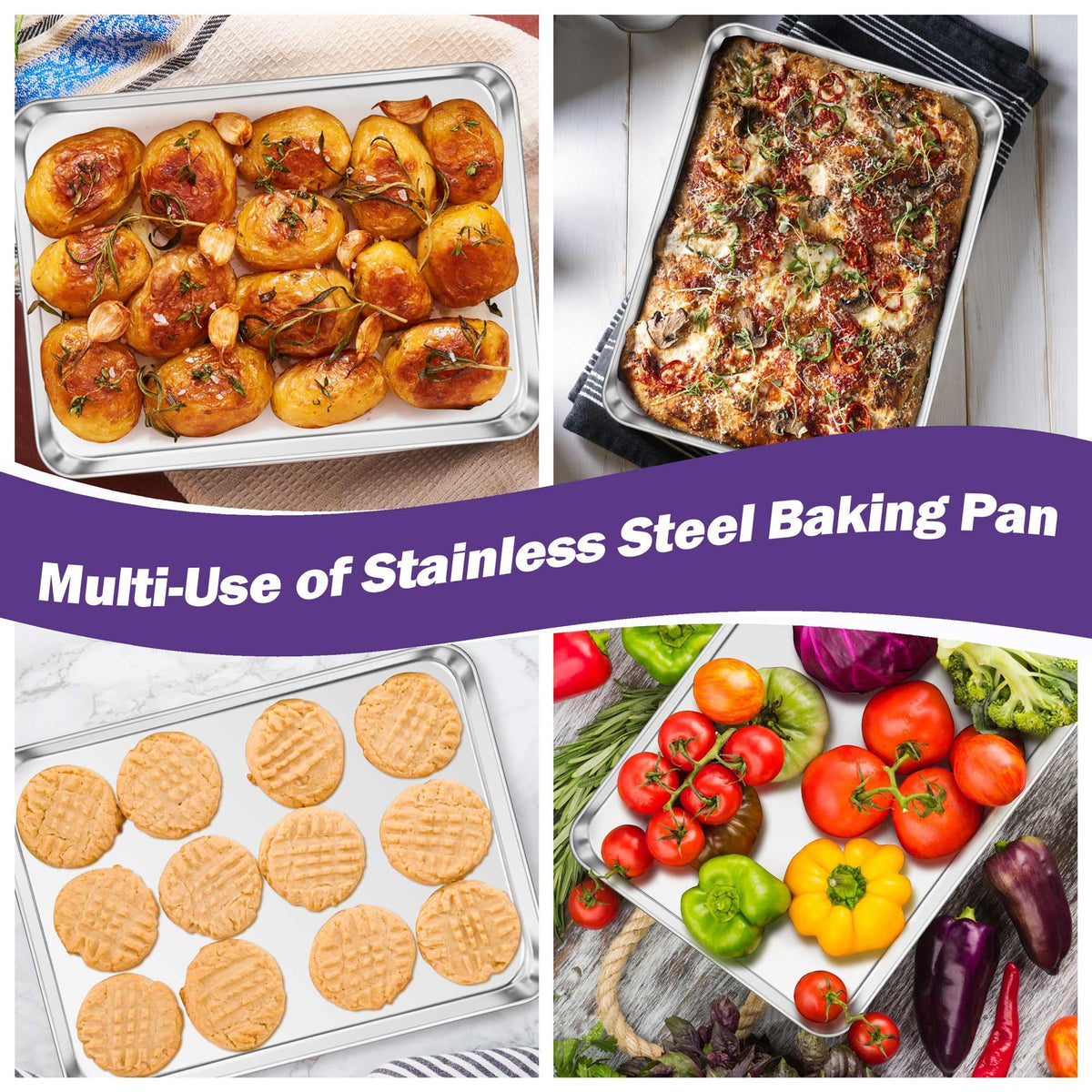 TeamFar deep-rim pan helps contain juices for cleaner oven surfaces.