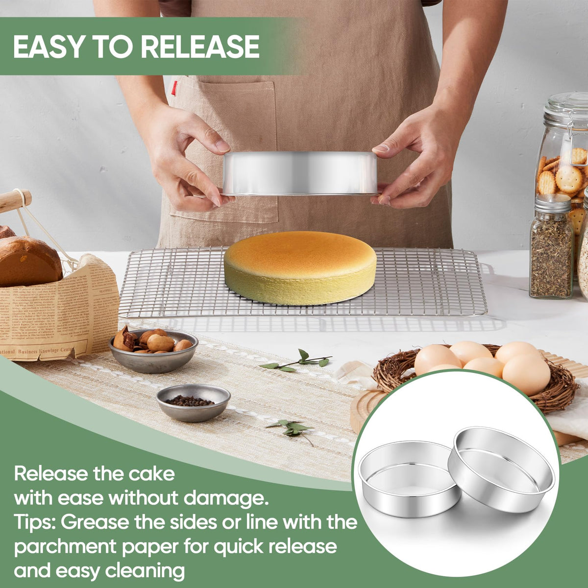 TeamFar dishwasher-safe cake pans for quick cleanup after baking