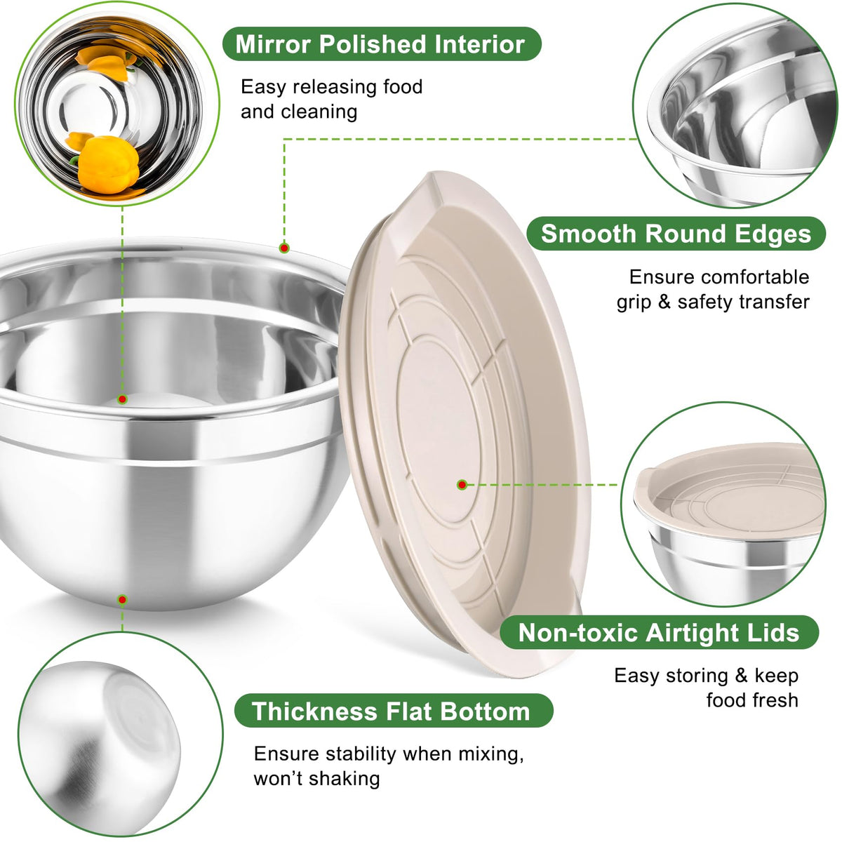 TeamFar flat-bottom bowls providing stable mixing on any counter