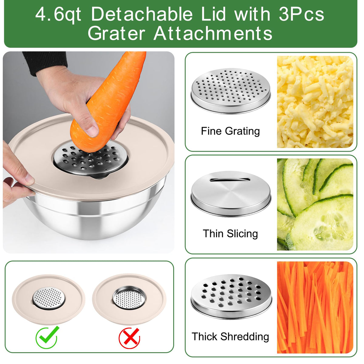 TeamFar three insertable graters for quick grating, shredding, and slicing