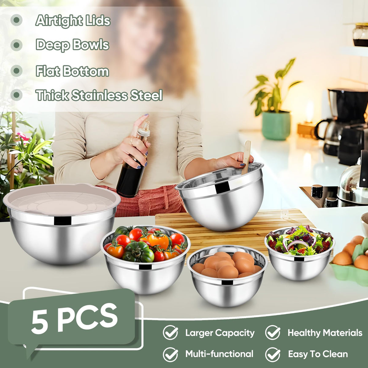 TeamFar khaki airtight lids seal bowls to keep ingredients fresh