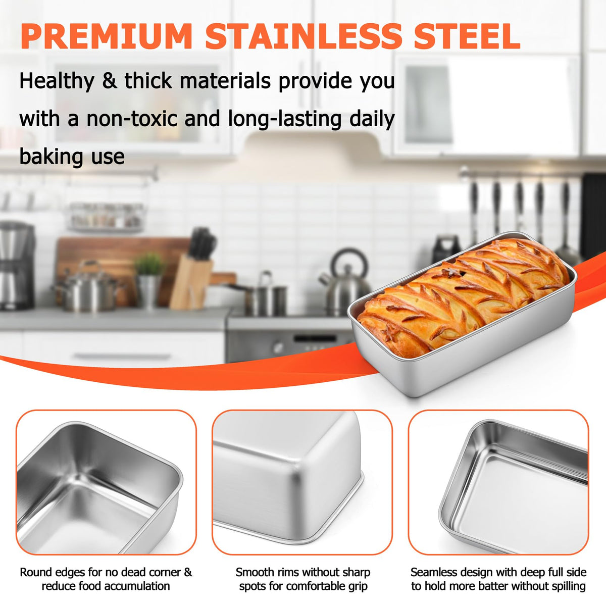 TeamFar loaf pan interior 9x4.7 inch reveals 2.5 inch depth for generous loaves
