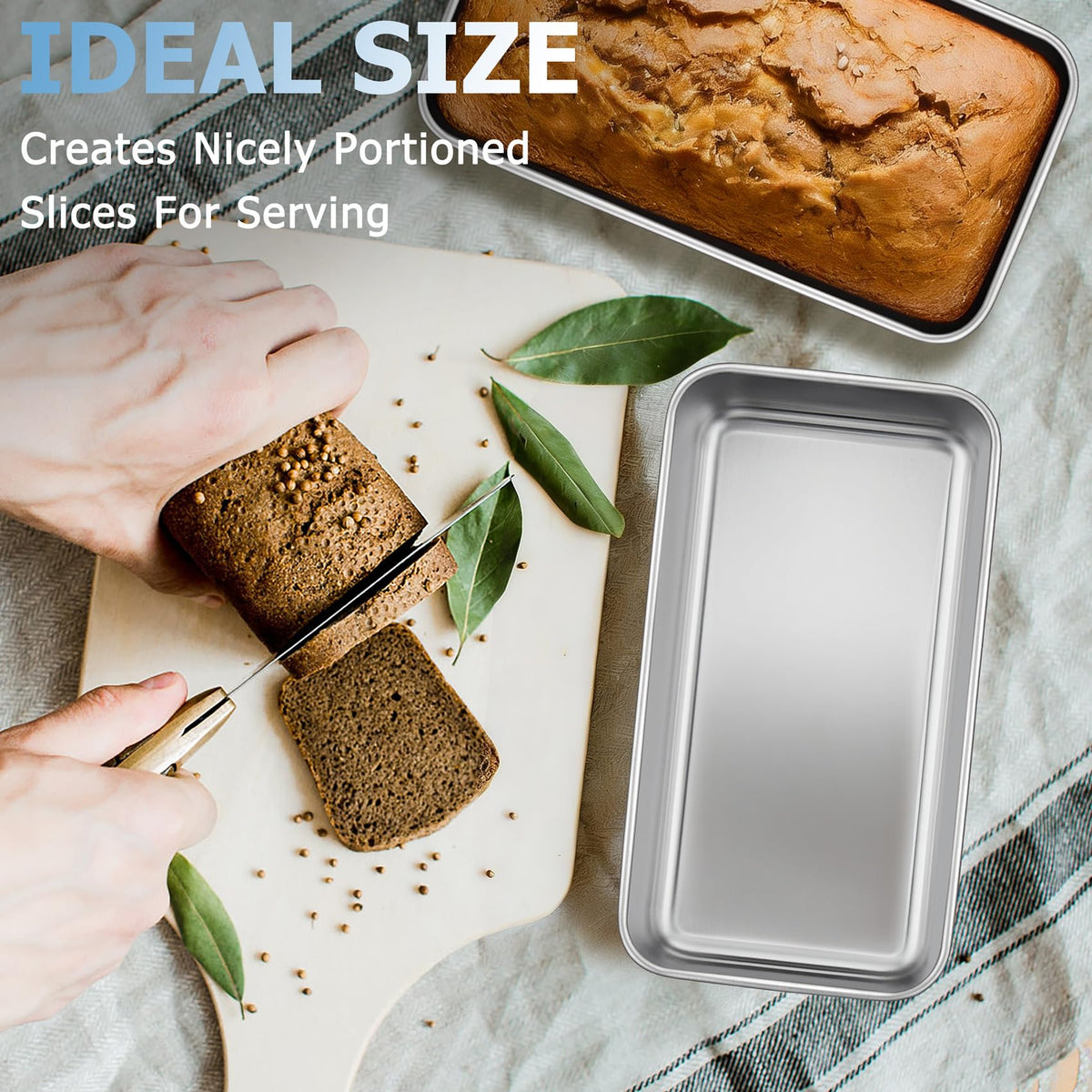 TeamFar loaf pan stackable design saves cabinet space when stored.