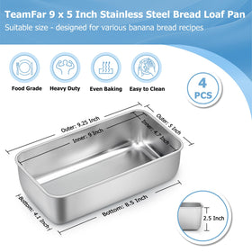 TeamFar loaf pan stainless steel offers durable, coating-free baking.