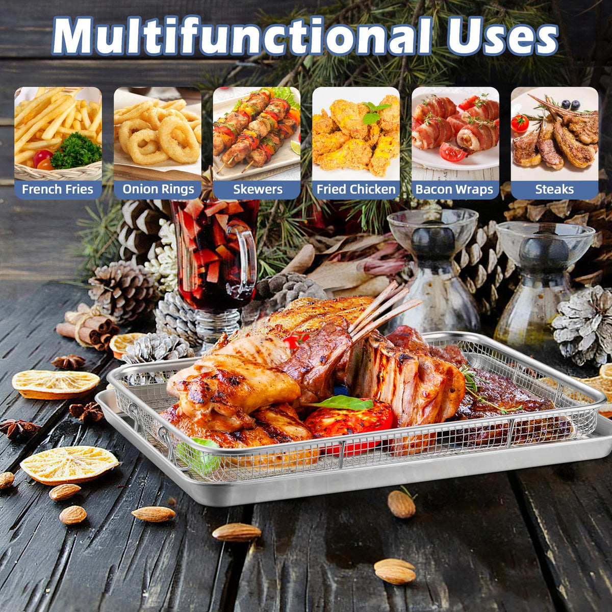 TeamFar mesh basket promotes oil drainage for healthier-looking meals.