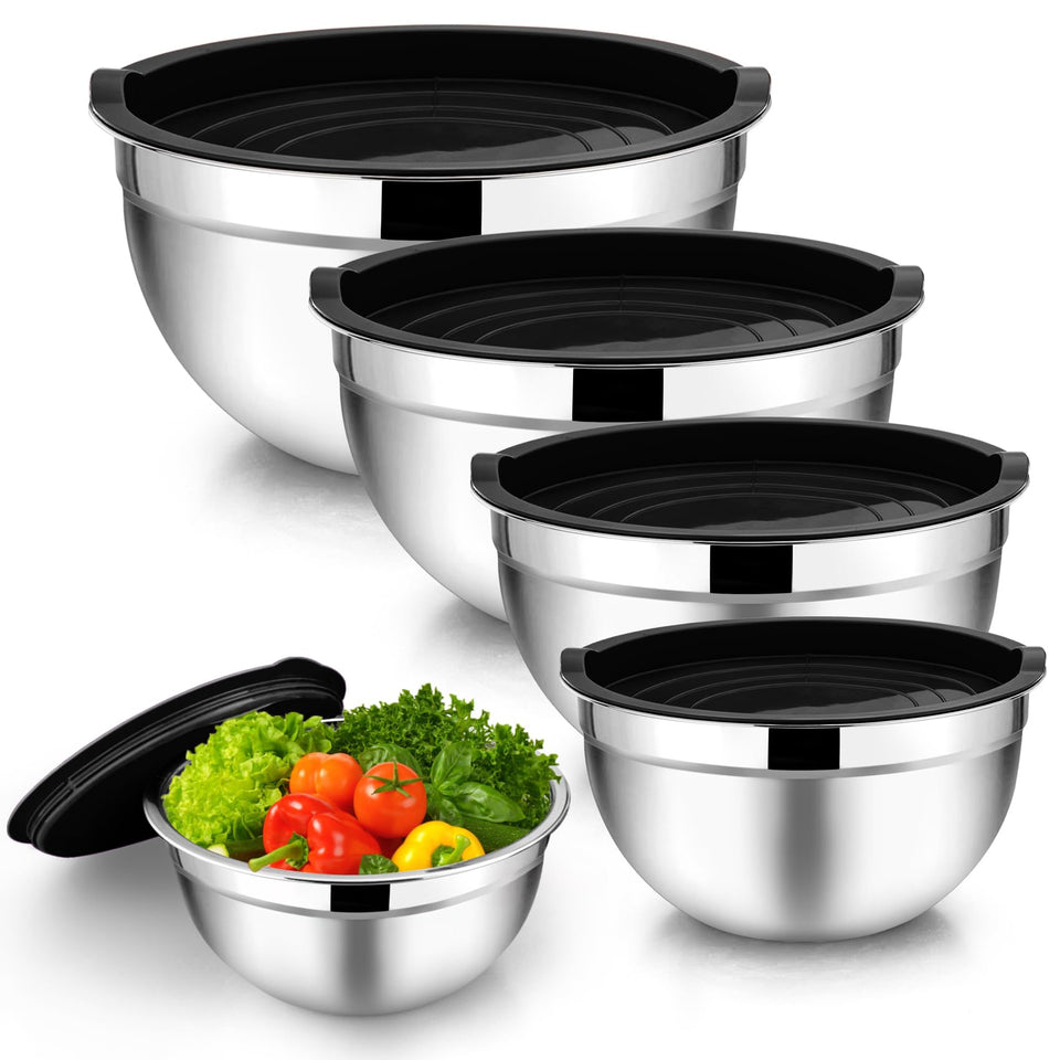 TeamFar mixing bowl set five with lids, compact nesting for easy storage.