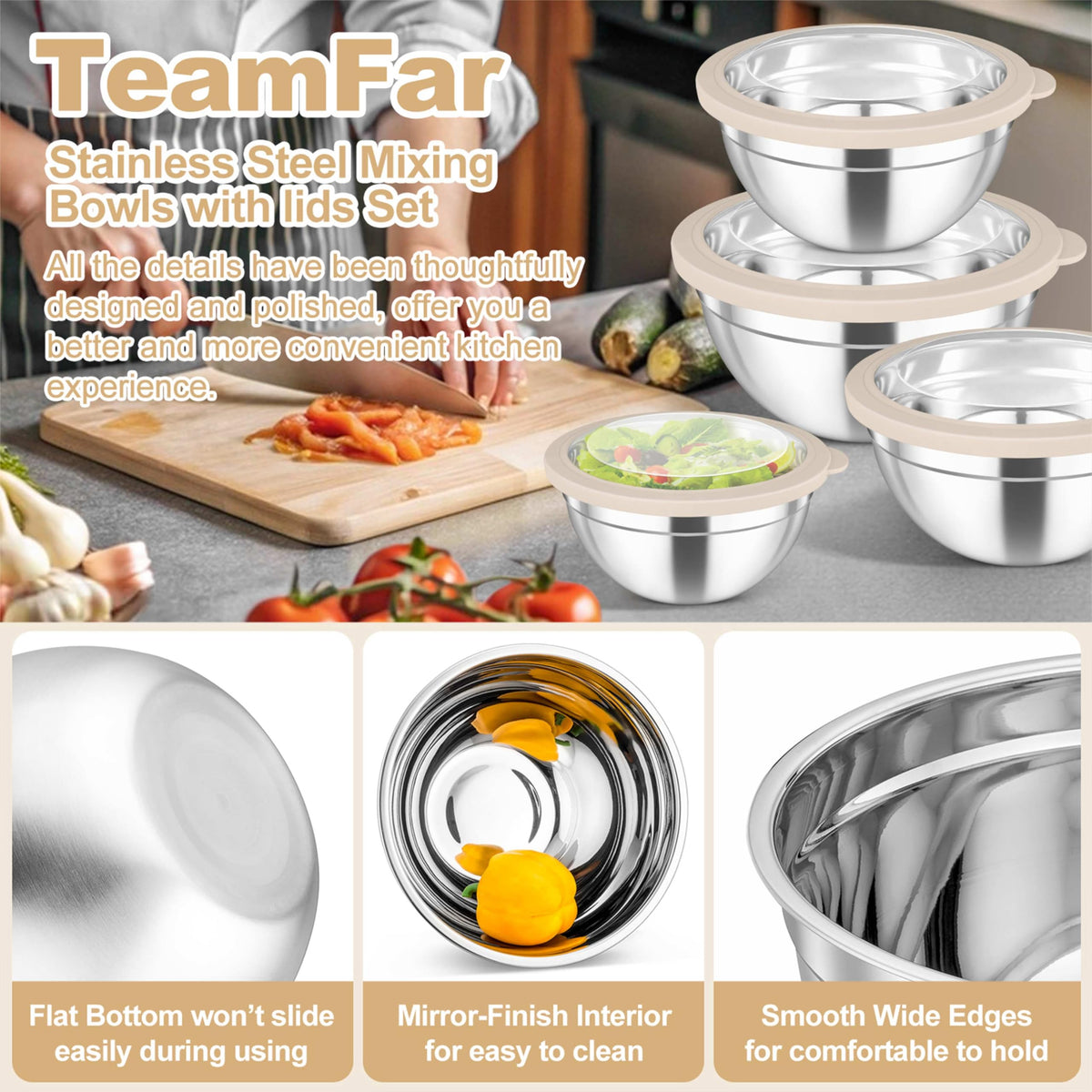 TeamFar 1 qt bowl compact for prep and serving on the go