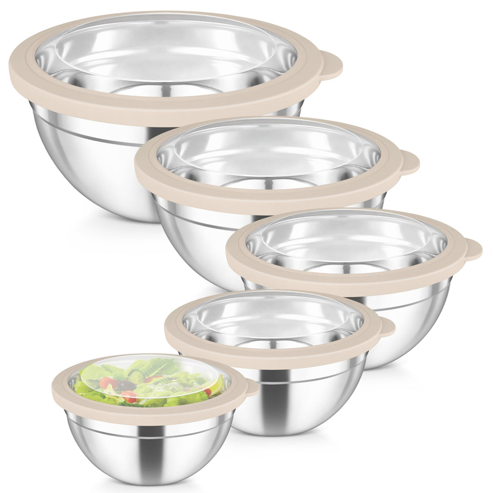 TeamFar mixing bowls set with lids, 5-piece nesting for space saving in the kitchen