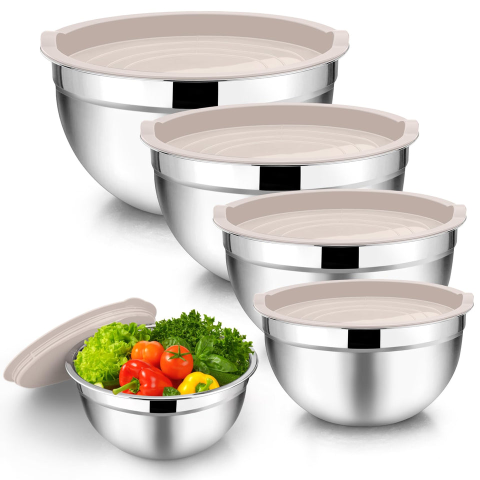 TeamFar 5-piece mixing bowls with stainless steel lids for meal prep