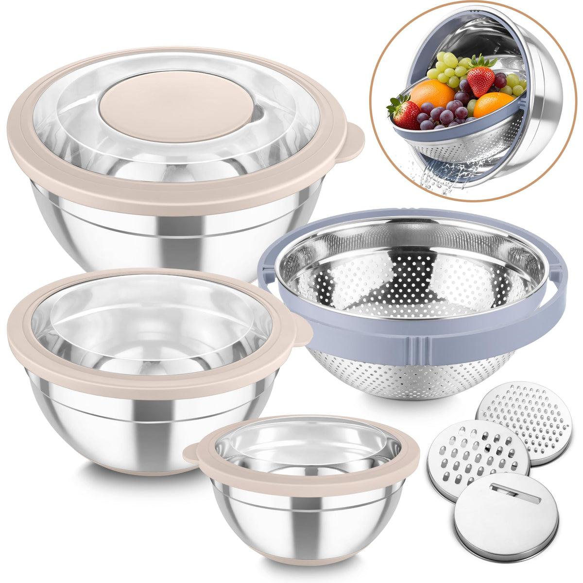 TeamFar mixing bowls with rotatable colander for effortless draining and prep