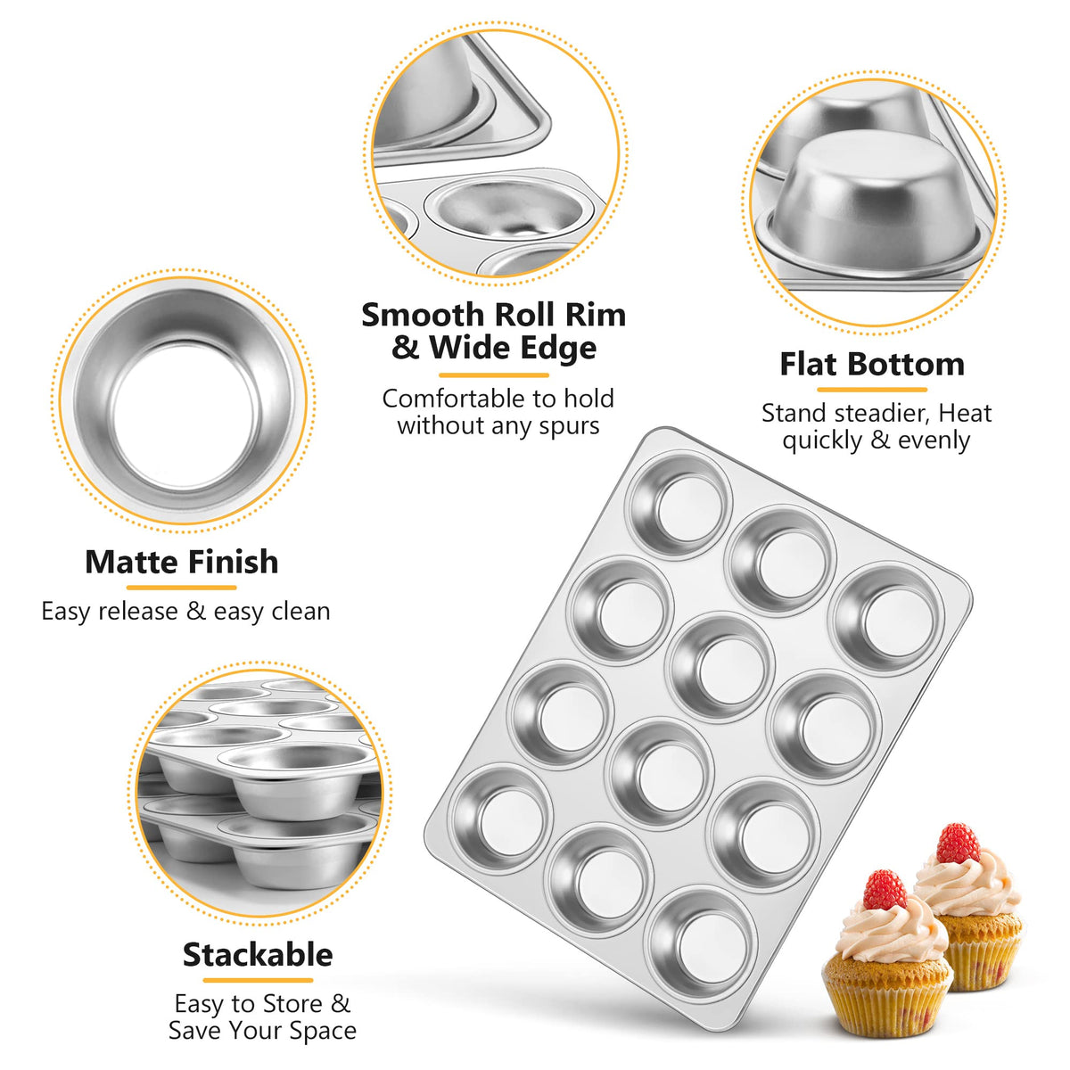 TeamFar 12-cup pan with matte finish reduces sticking and cleanup
