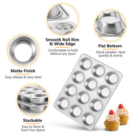 TeamFar 12-cup pan with matte finish reduces sticking and cleanup