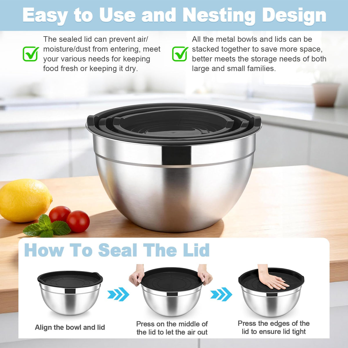 TeamFar 4.6 qt / 3 qt / 1.5 qt trio for versatile kitchen tasks.