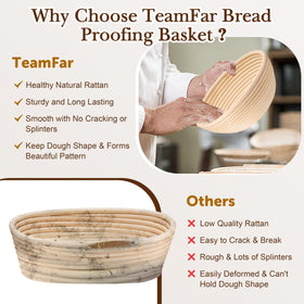 TeamFar natural rattan proofing baskets absorb moisture for airy crumb.