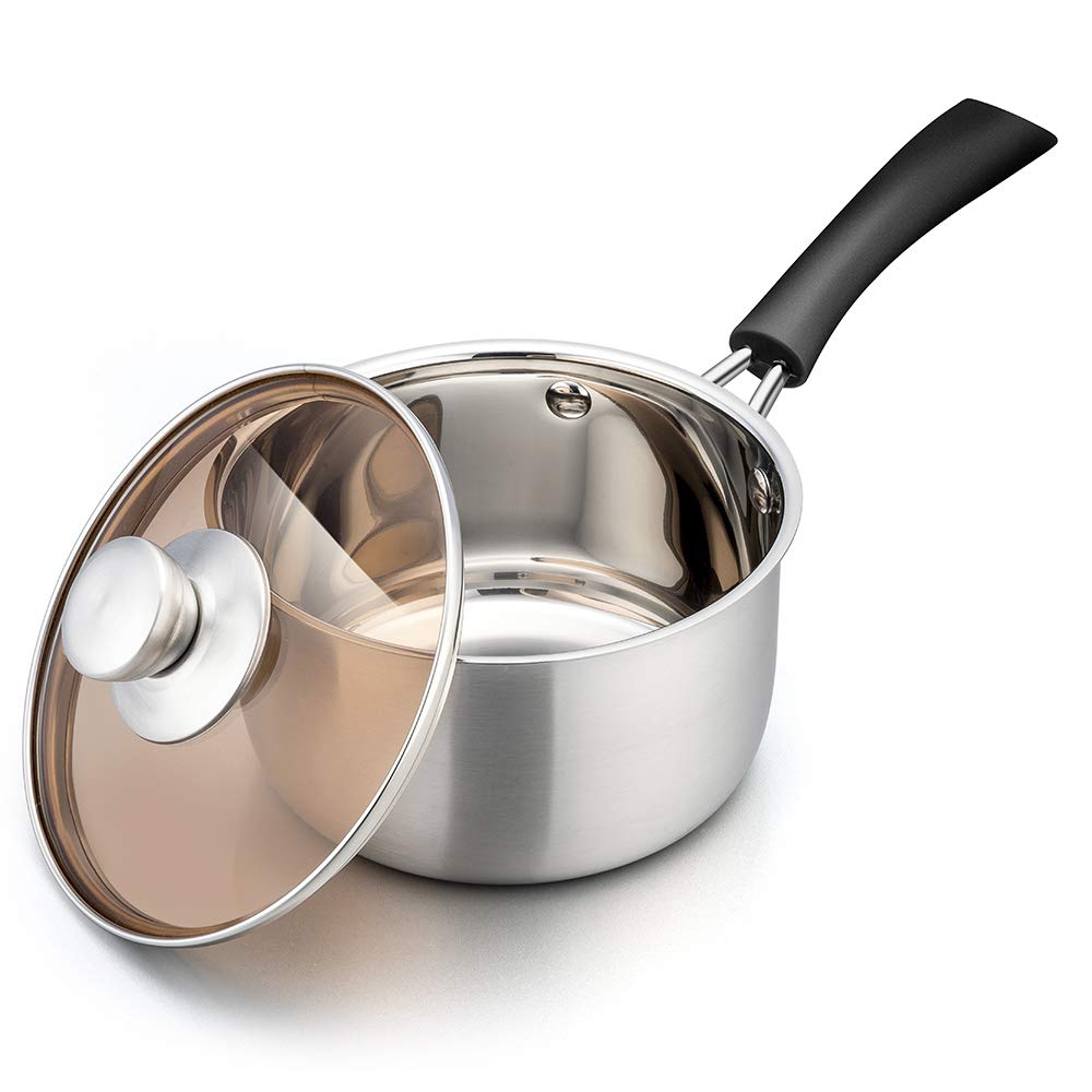 TeamFar 2 Qt saucepan with lid showing pure stainless steel for daily cooking