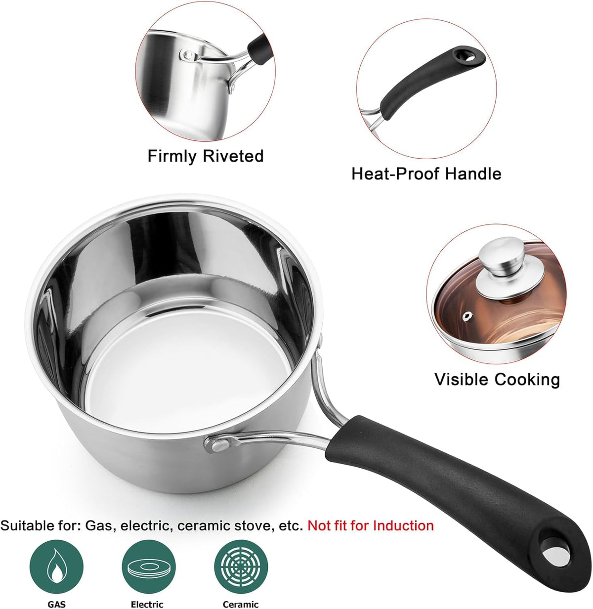 TeamFar saucepan handle close-up highlights long heatproof Bakelite grip