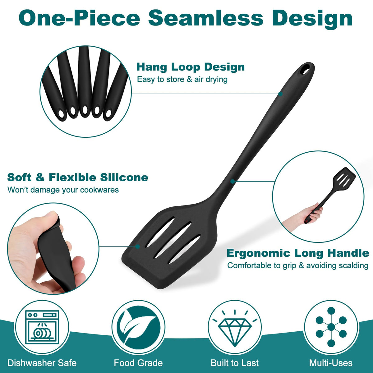 TeamFar silicone soup ladle smooth pour with heat resistance