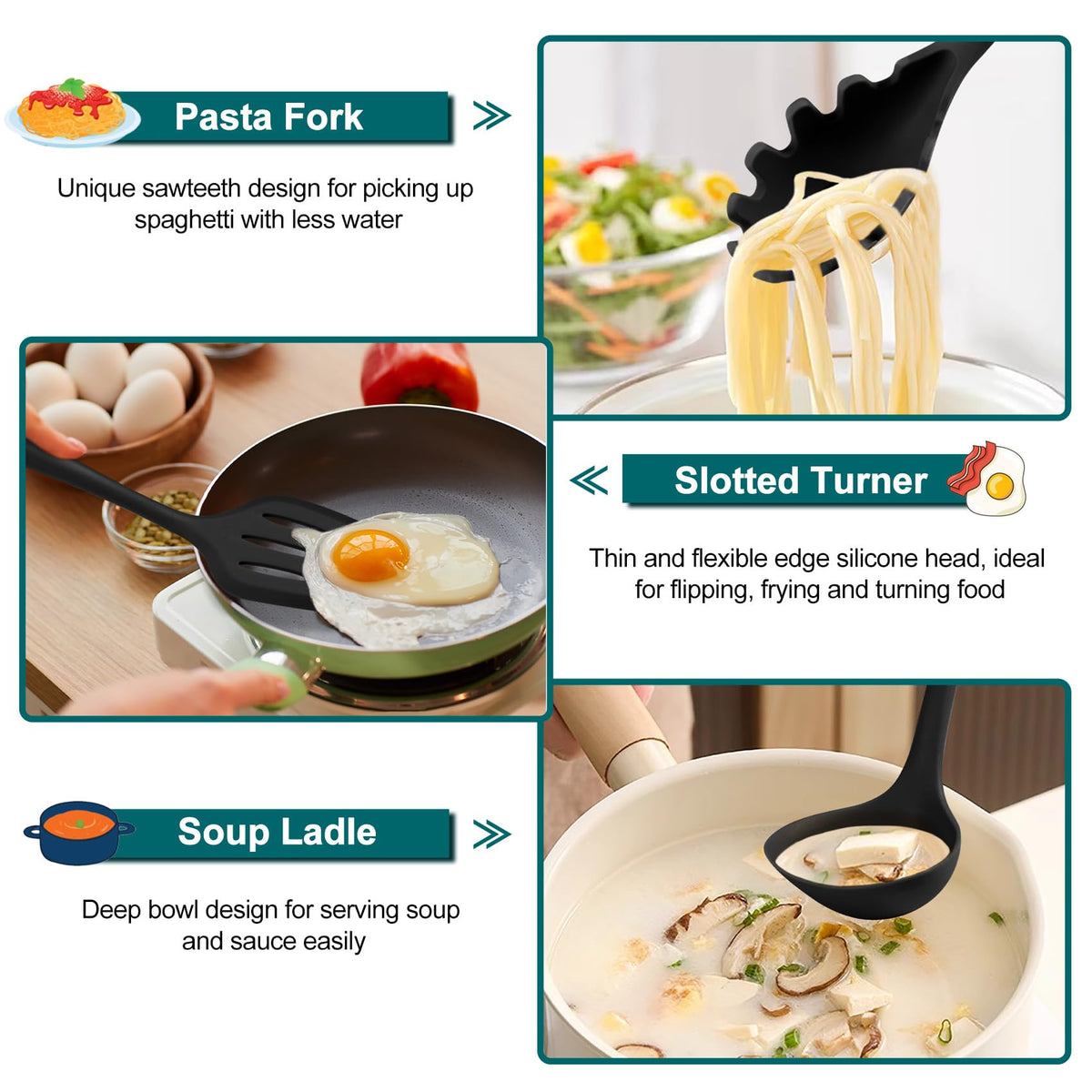 TeamFar silicone spatula spoon flexible edge protects nonstick pans