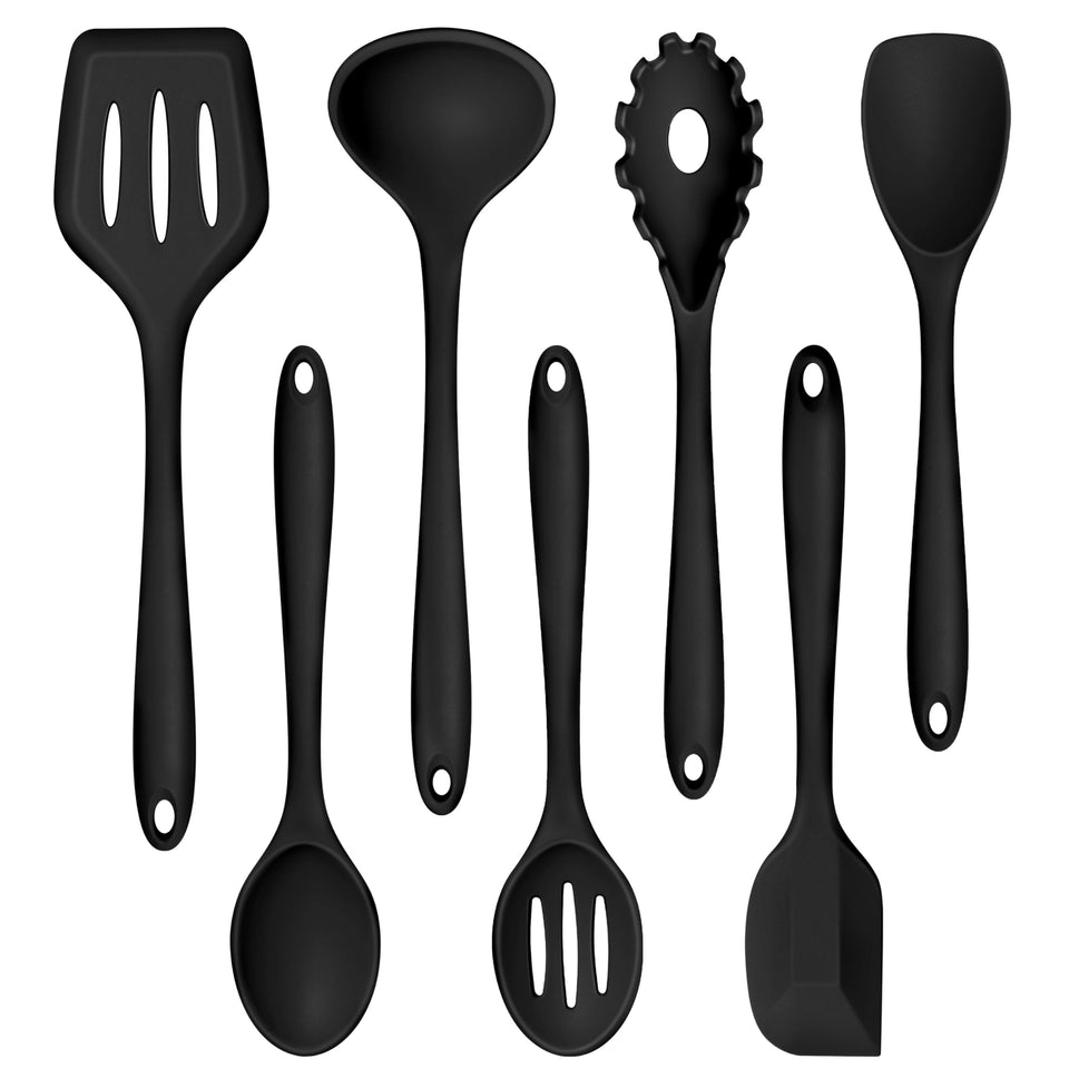 TeamFar seven-piece silicone utensil set for versatile cooking on nonstick cookware