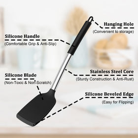 TeamFar slotted spoon silicone utensil drains liquids from foods.