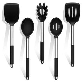 TeamFar slotted turner silicone utensil protects nonstick pans while flipping foods.