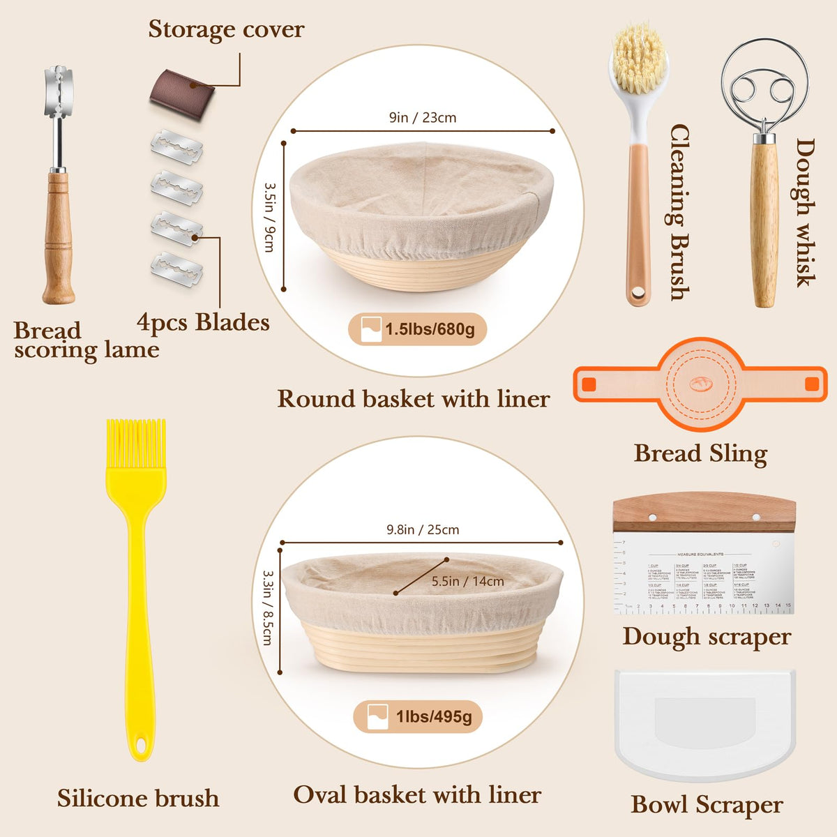 TeamFar sourdough oval basket 10in helps maintain shape during proofing.