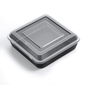 TeamFar square baking pan with lid shows 8-inch size for neat, portable baking.