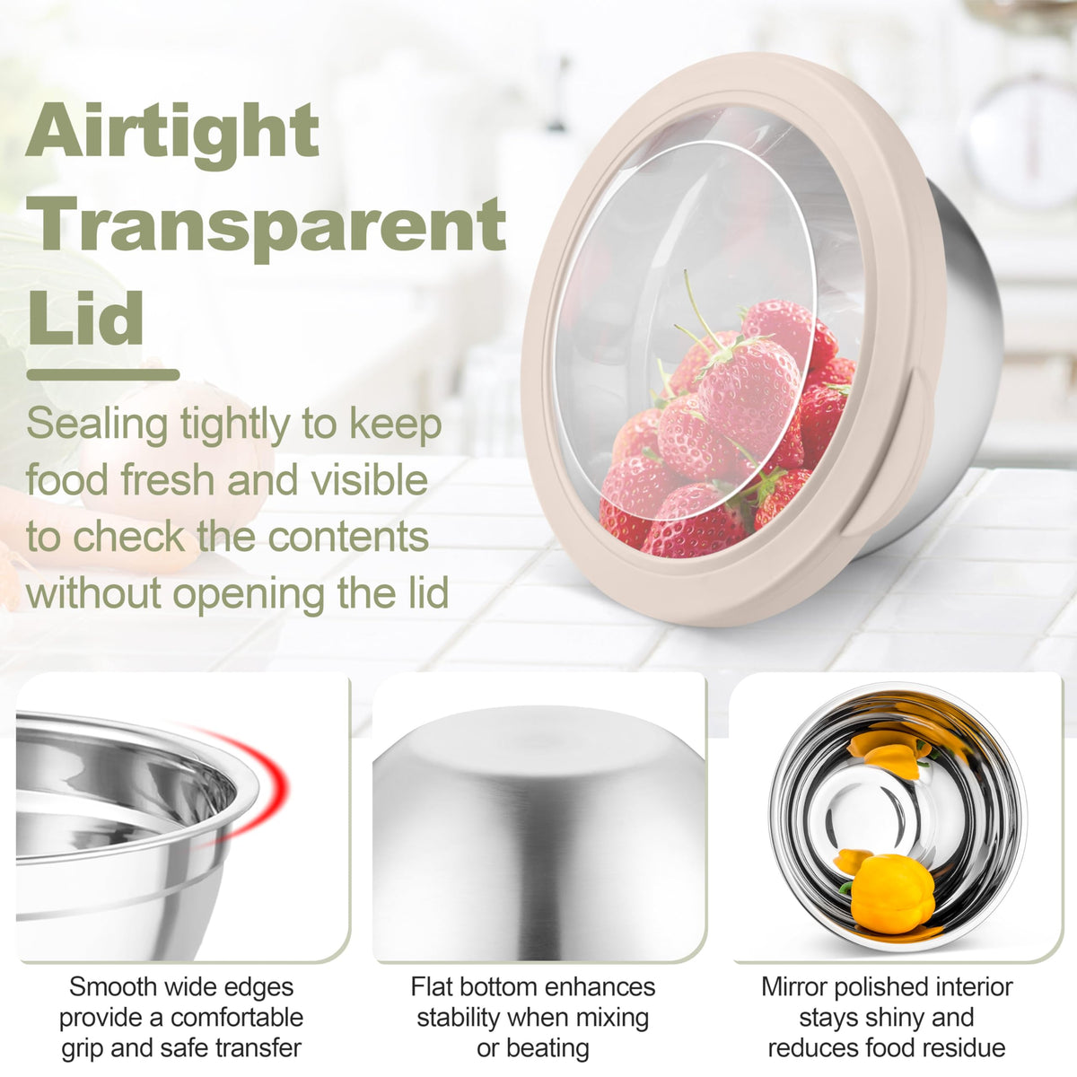 TeamFar stainless steel bowls resist heat and won’t react with food.