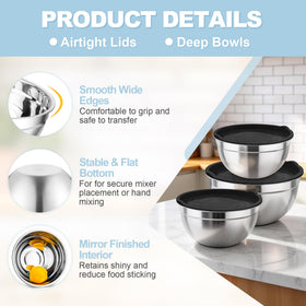 TeamFar stainless steel bowls highlight non-toxic construction.