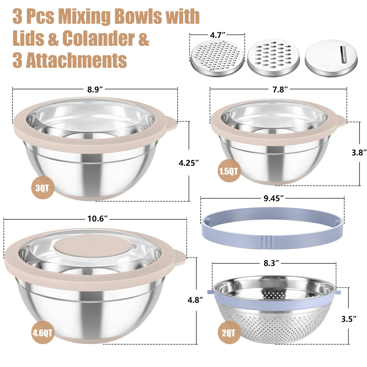 TeamFar stainless steel bowls with airtight lids for fresh storage